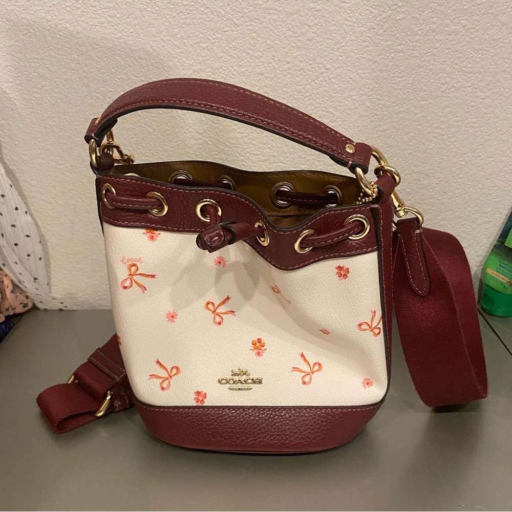 Coach Burgundy and Cream Crossbody Bag